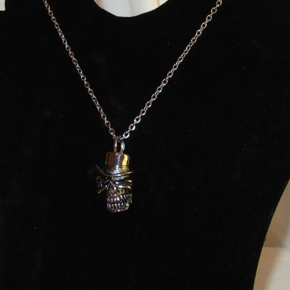 Black Oxidized Skull Pendant Necklace 20 in
